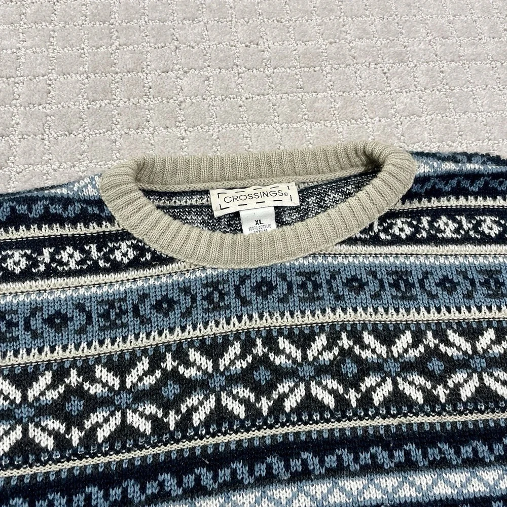 Vintage 90s Colorful Blue‎ Crossings Knit Size XL Geometric Abstract Sweater